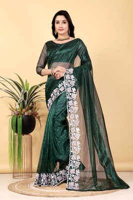 lunexa Embroidered Bollywood Pure Silk Saree(Green)