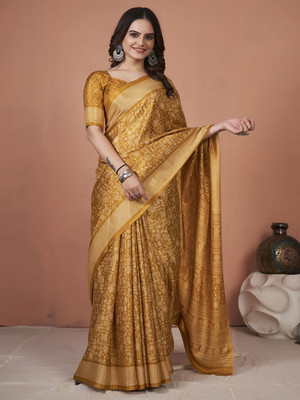 Anouk Rustic Printed Daily Wear Silk Blend Saree(Mustard)