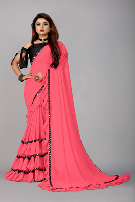 Maruti Creation Self Design, Solid/Plain, Digital Print, Dyed Bollywood Georgette, Chiffon Saree(Pink)