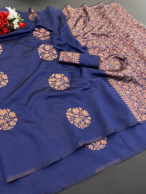 YASHIKA Woven, Printed Banarasi Cotton Silk, Jacquard Saree(Blue)