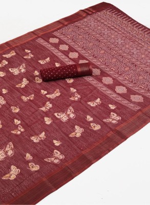 Dori Printed Bollywood Cotton Blend Saree(Maroon)