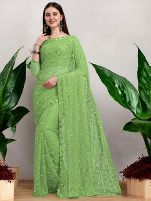 NEXAA Self Design Bollywood Net Saree(Green)