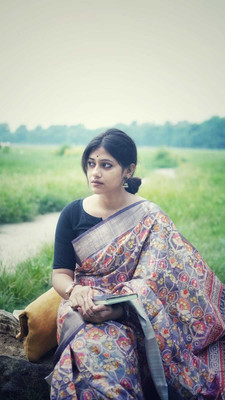 Laxmi Fashion Printed, Floral Print Assam Silk Jacquard, Cotton Silk Saree(Brown, Multicolor)
