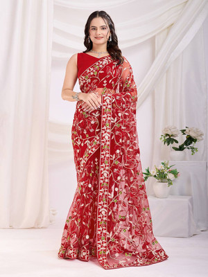 ZARISTACREATION Self Design Bollywood Net Saree(Red)