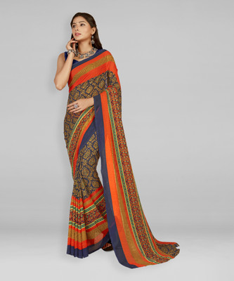 kashvi sarees Printed Bollywood Georgette Saree(Blue, Orange)