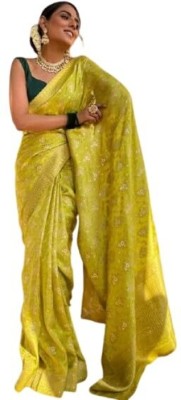 vinayak fashion Woven, Floral Print, Self Design Kanjivaram Art Silk, Jacquard Saree(Yellow)