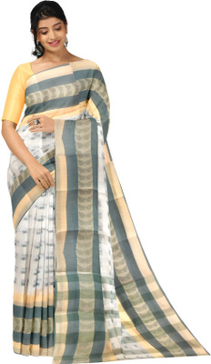 Rankit fashion Printed, Self Design Tant Pure Cotton Saree(Beige, Green)