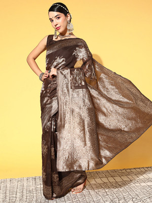 Divastri Woven Banarasi Silk Blend Saree(Brown)