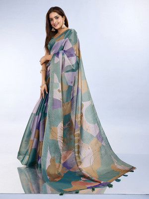 Laxmi Fashion Printed, Floral Print Assam Silk Jacquard, Cotton Silk Saree(Beige, Multicolor)