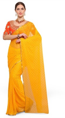 Ratnavati Embroidered, Embellished Bollywood Chiffon Saree(Gold, Yellow)