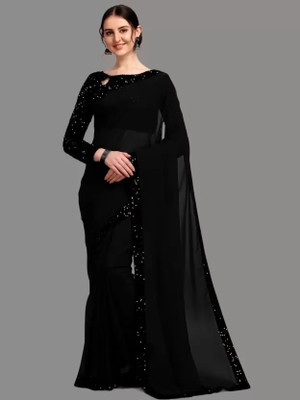 Enparmi Solid/Plain Bollywood Georgette Saree(Black)