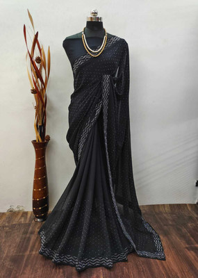 DHINITA Applique Bollywood Georgette Saree(Black)