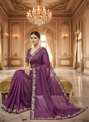 Sariya Embroidered, Embellished Bollywood Georgette Saree(Purple)