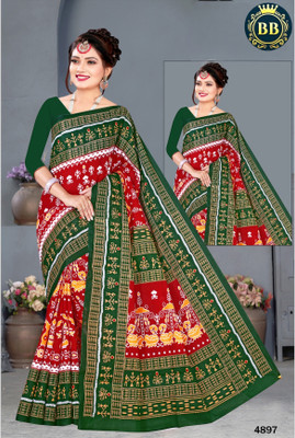 Tareni Printed Sambalpuri Pure Cotton Saree(Multicolor)