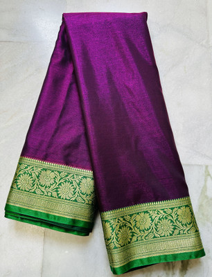 EEFA FASHION Solid/Plain Banarasi Satin Saree(Green)