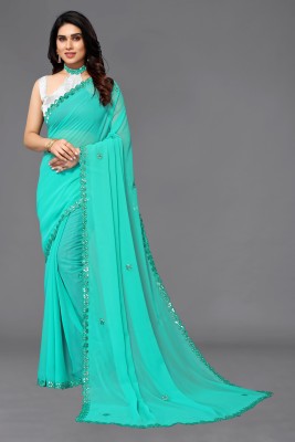 sareya veela Embroidered Bollywood Georgette Saree(Light Blue)