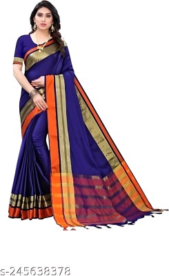 renbriza Printed Chanderi Cotton Silk Saree(Light Blue)