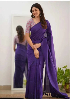 SMRITI HANDLOOM Solid/Plain Handloom Handloom Pure Cotton Saree(Blue)