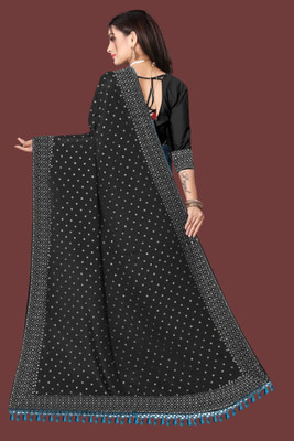 rudraCreation Self Design Mysore Organza, Raw Silk Saree(Black)