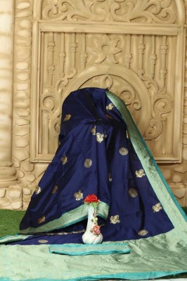 Apnisha Self Design Banarasi Pure Silk Saree(Dark Blue)