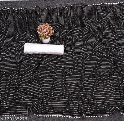 V And V Shop Striped, Embellished Bollywood Georgette Saree(Black)