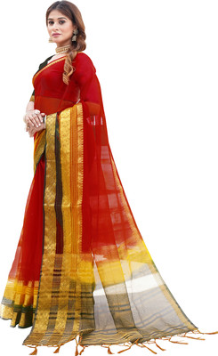 Aarunika SST Solid/Plain Bollywood Organza Saree(Red)