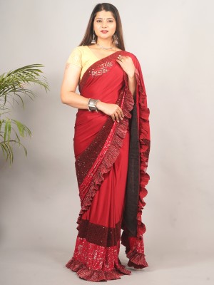 RANI SAHIBA Self Design Bollywood Lycra Blend Saree(Maroon)