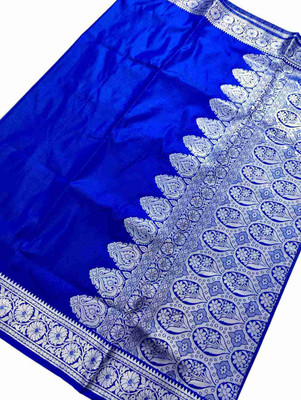 Weaver store Self Design Banarasi Art Silk Saree(Dark Blue, Silver)
