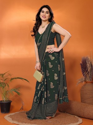 RAJESHWAR FASHION Embellished Bollywood Georgette Saree(Dark Green)