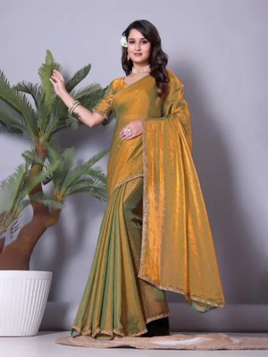 Niraj Creations Solid/Plain Bollywood Silk Blend Saree(Yellow)