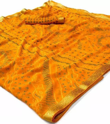 Xclusive Designer Printed Bandhani Chiffon Saree(Yellow)