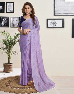 Divastri Dyed, Printed Bollywood Chiffon Saree(Purple, Gold)