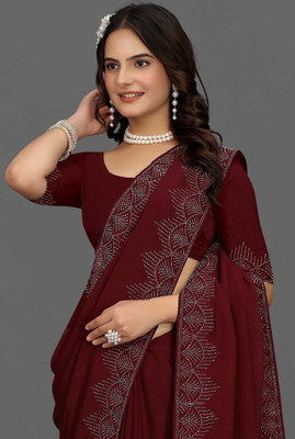 sarang fab Embellished Bollywood Georgette Saree(Maroon)