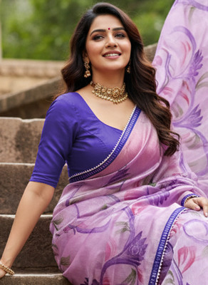Sareez House Blocked Printed Bollywood Jimmy choo Saree(Purple)