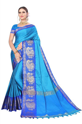 supalee tex Woven Mysore Cotton Silk Saree(Blue)