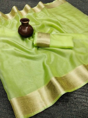 AARAANA Self Design, Woven, Striped Daily Wear Organza, Pure Silk Saree(Green)
