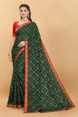 Flute Fashion Self Design Bandhani Georgette Saree(Green)