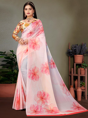 Tasrika Printed Hand Batik Georgette Saree(Pink)