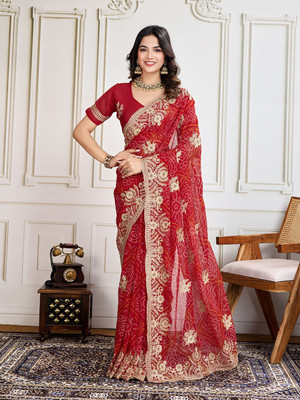 ZARISTACREATION Self Design Bollywood Georgette Saree(Red)