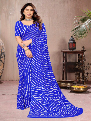 maayro Printed Leheria Georgette Saree(Blue)