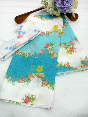 Saaransh Floral Print Kanjivaram Linen, Cotton Silk Saree(Multicolor)