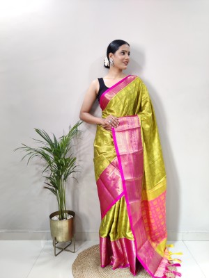 Aquiliq Self Design Kanjivaram Pure Silk Saree(Light Green)