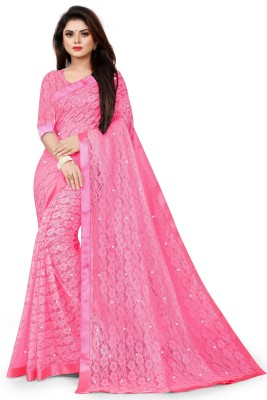 VANRAJ CREATION Self Design Bollywood Net Saree(Pink)