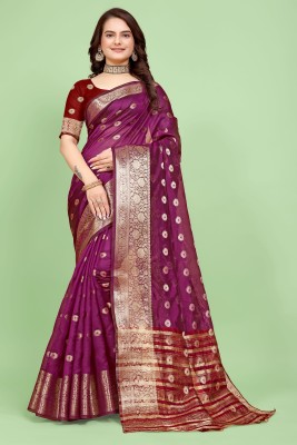 BHULAX Woven Bollywood Organza, Pure Silk Saree(Magenta)