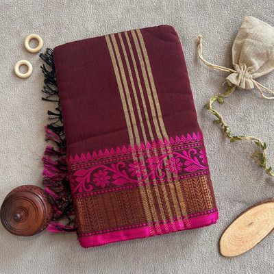 Rnn Saree Embroidered Handloom Pure Cotton Saree(Maroon)