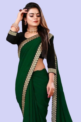 OKTAT Solid/Plain Bollywood Georgette Saree(Dark Green)