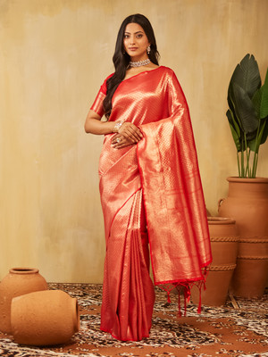 KASEE Self Design Banarasi Art Silk Saree(Red)