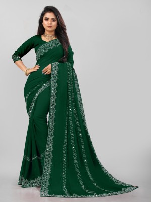 MAN PRIYA TRENDZ Embellished Bollywood Georgette Saree(Green)