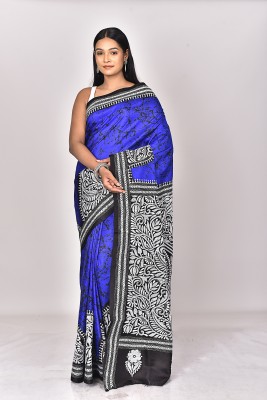 Ramshyam Collection Woven Kantha Pure Silk Saree(Blue)