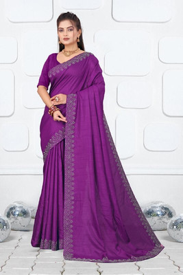 Vishal Corporation Self Design, Embellished Daily Wear Cotton Silk Saree(Purple)